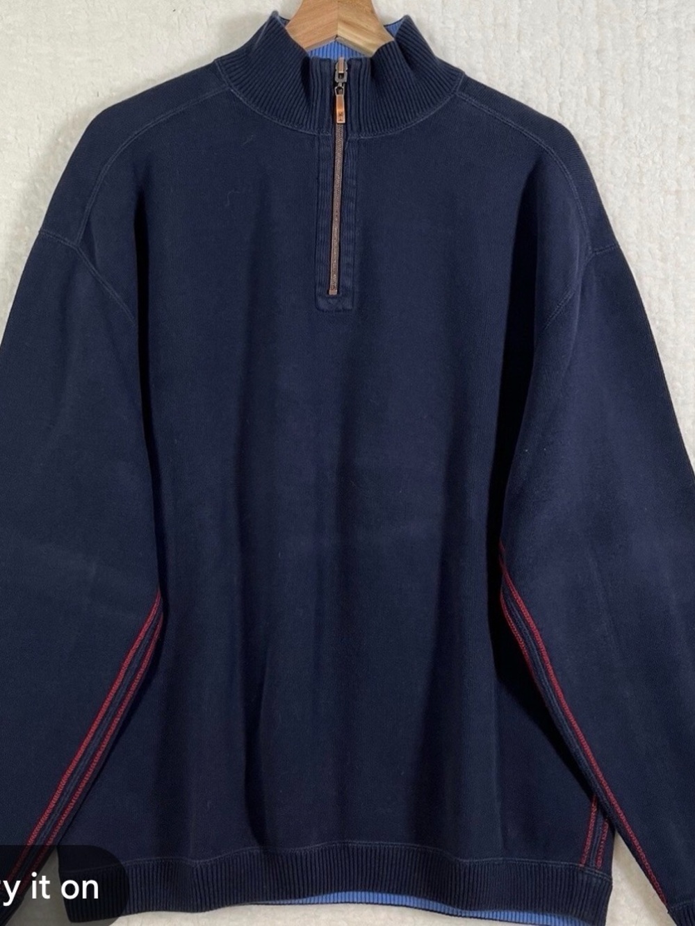 Men's Half-Zip Reversible Sweater Pullover - Navy with Red Trim